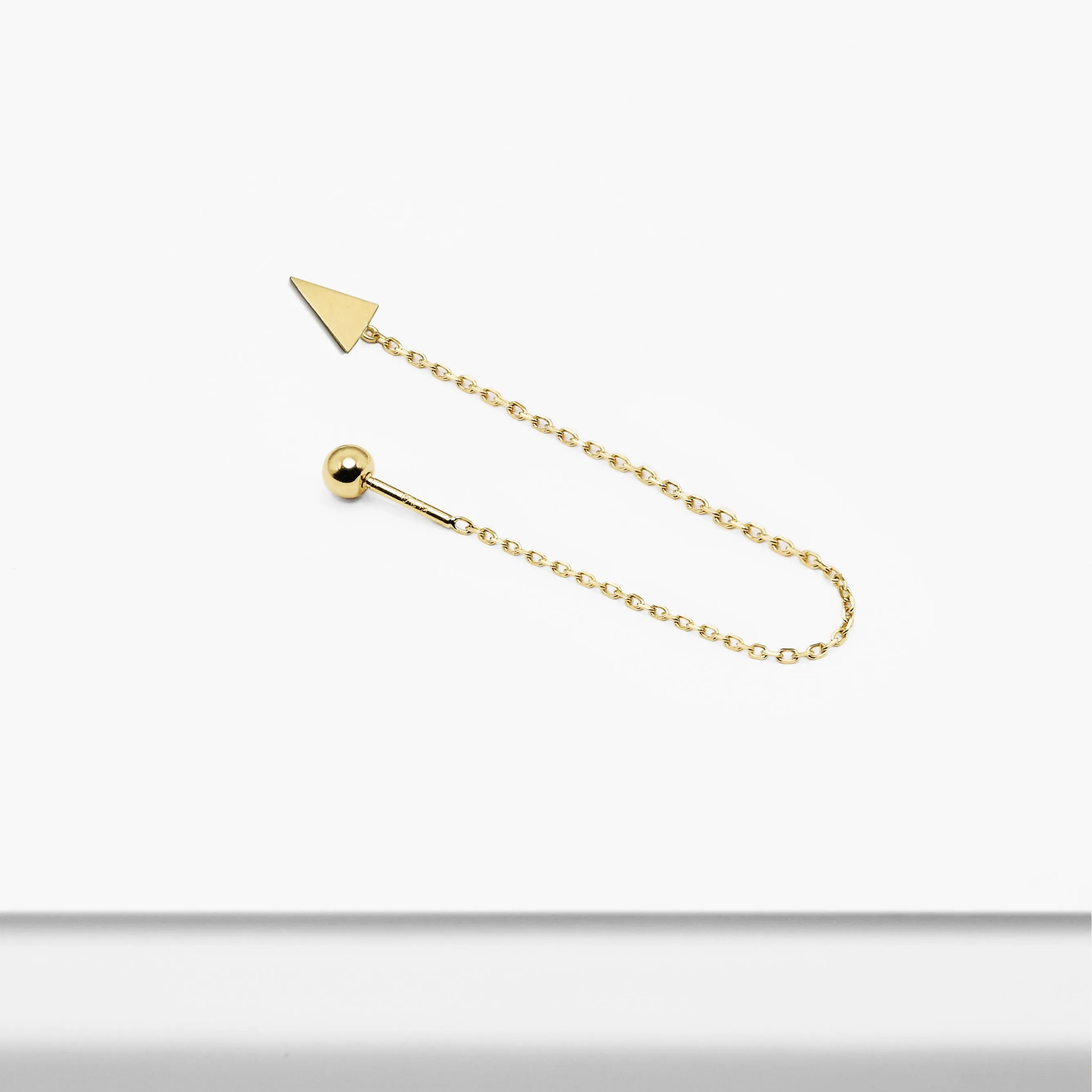 14k Solid Gold Flat Triangle Chain Screw Ball Earring