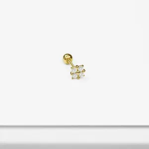 14k Solid Gold Four CZ Stud Earring