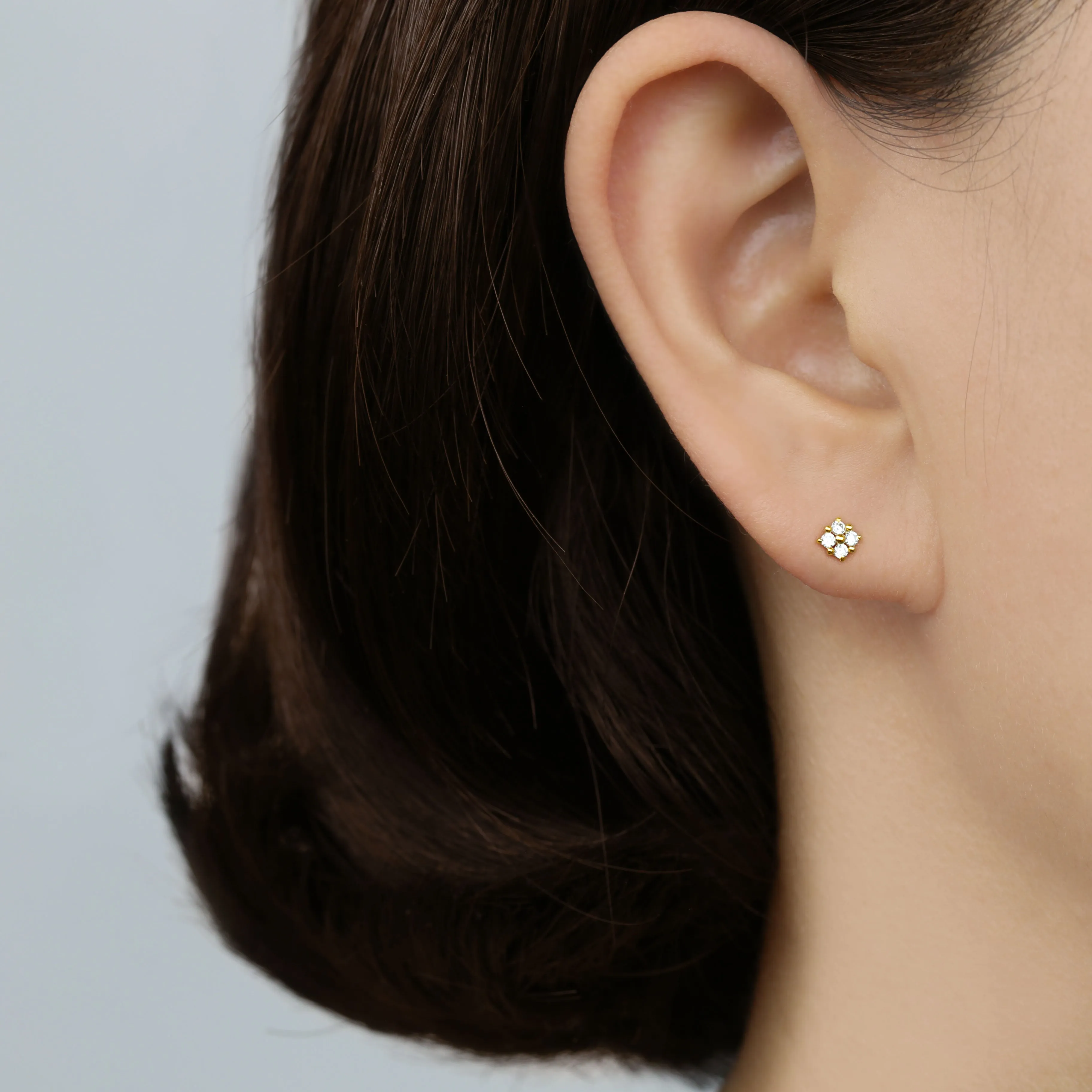 14k Solid Gold Four CZ Stud Earring