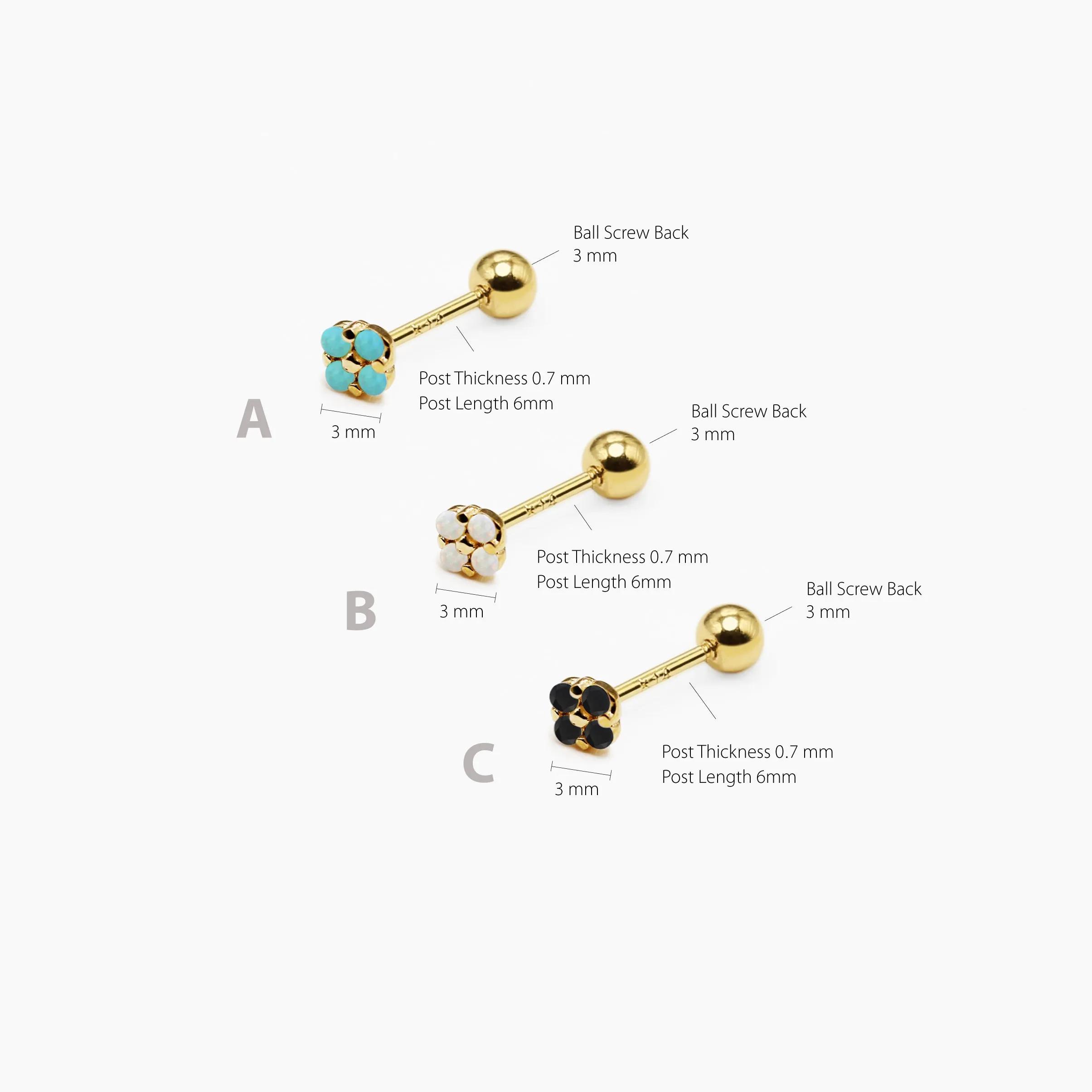 14k Solid Gold Four Stone Stud Earring