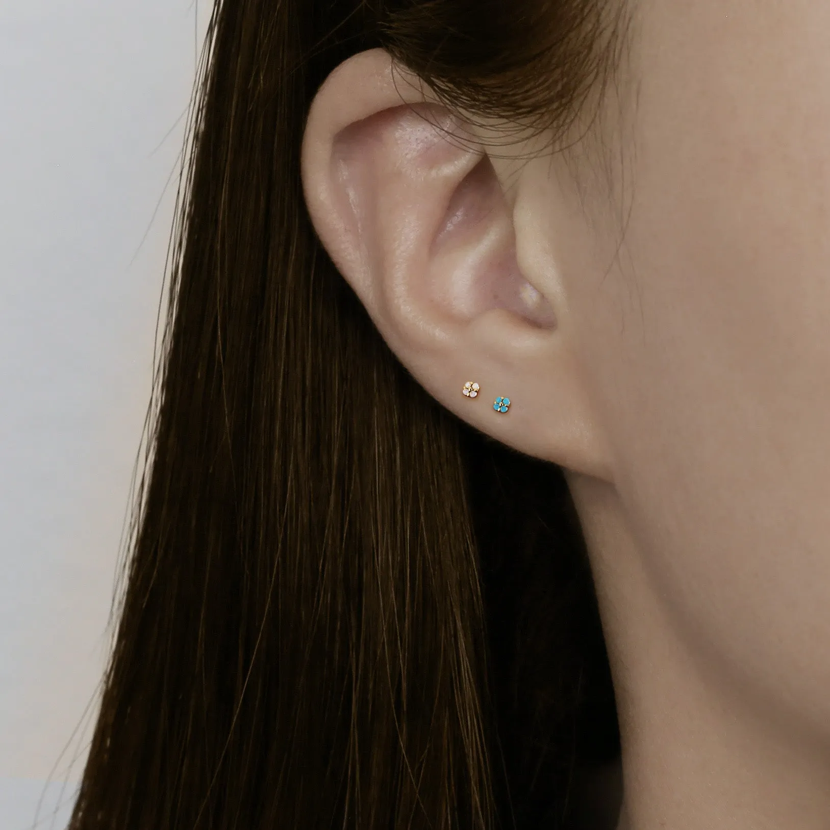 14k Solid Gold Four Stone Stud Earring
