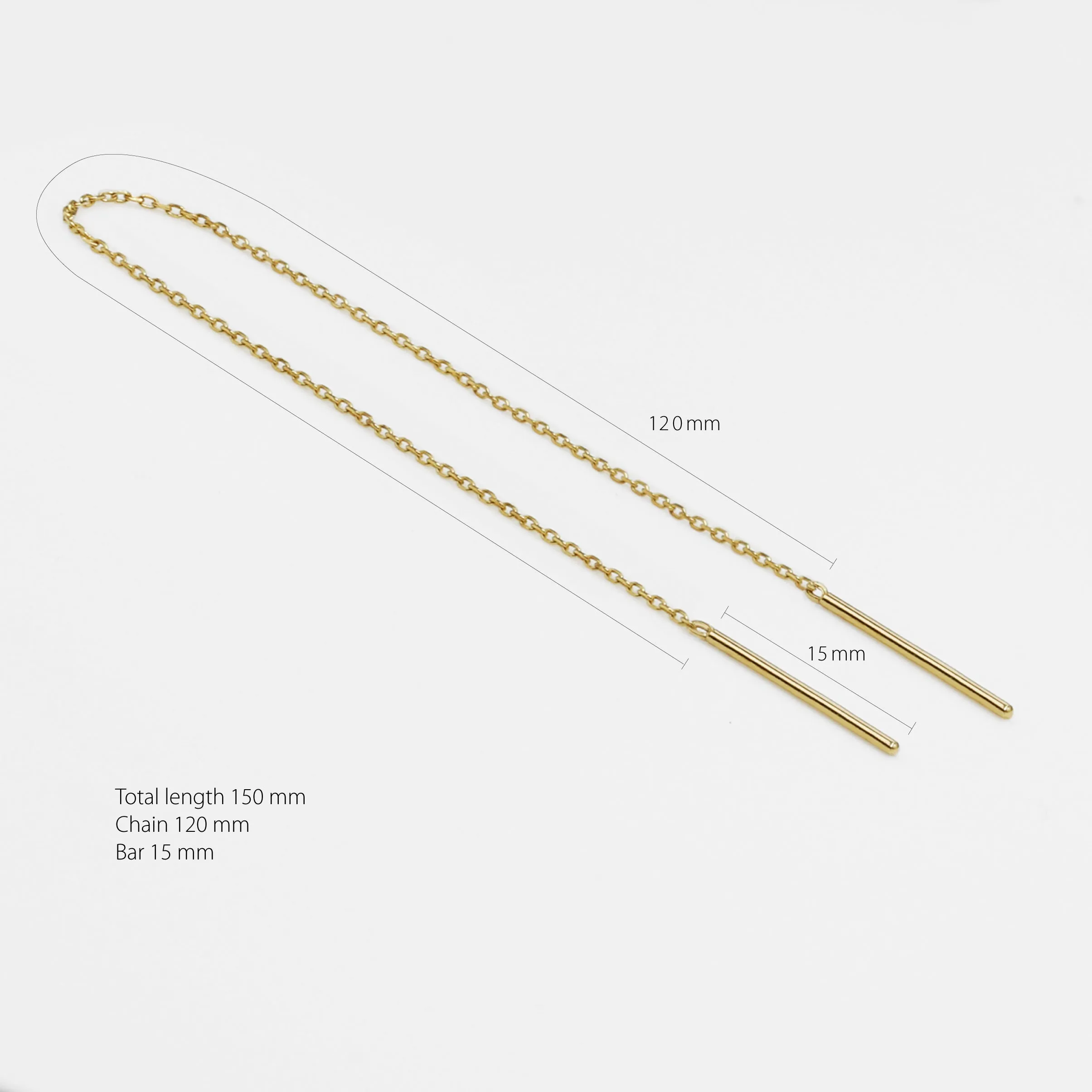 14k Solid Gold Long Chain Double Bar Earring