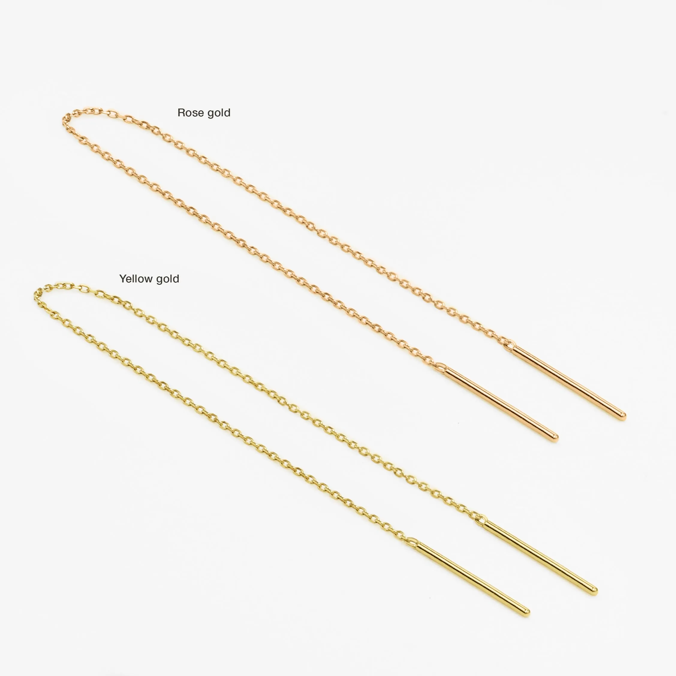 14k Solid Gold Long Chain Double Bar Earring