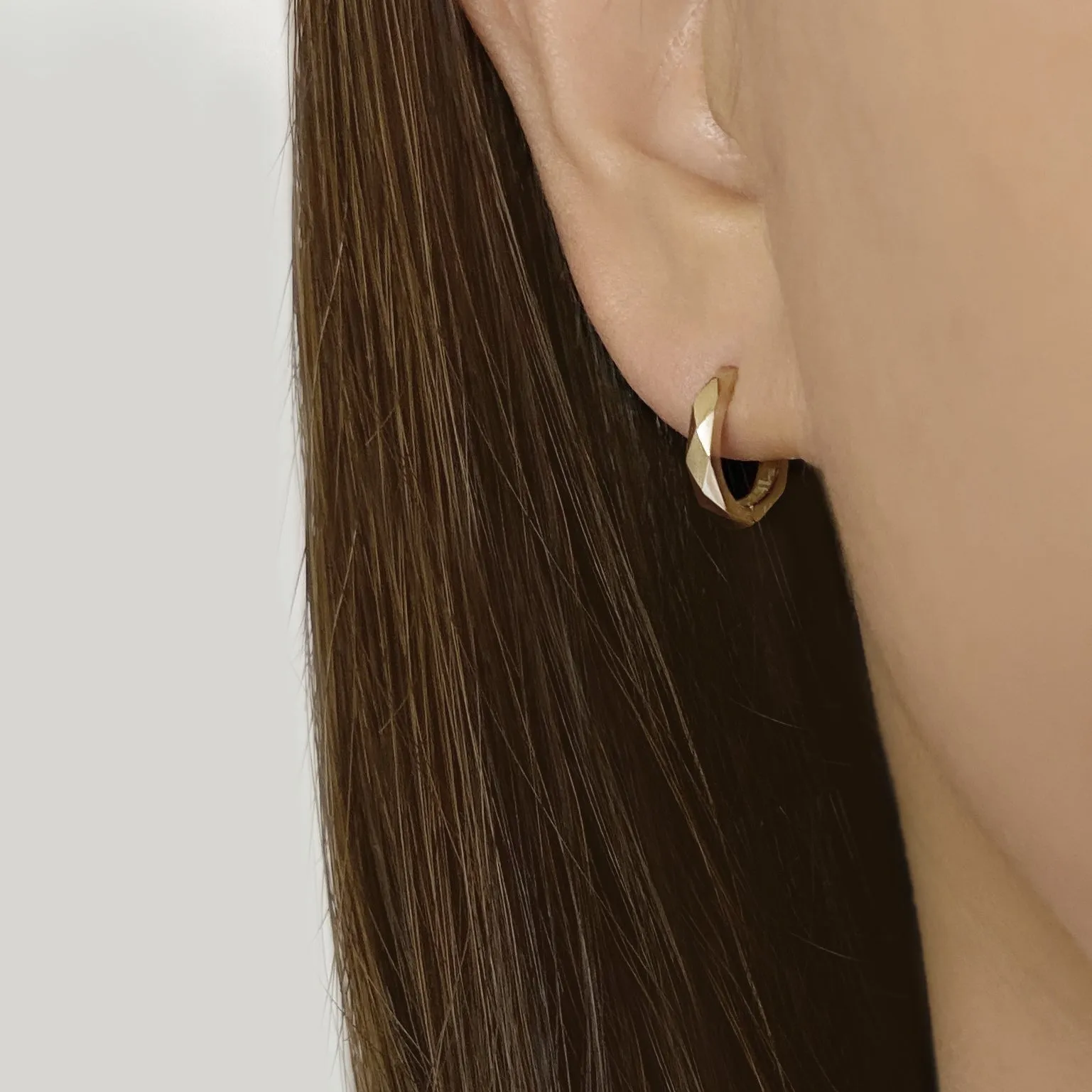 14k Solid Gold Multi Faceted Hoop Earring