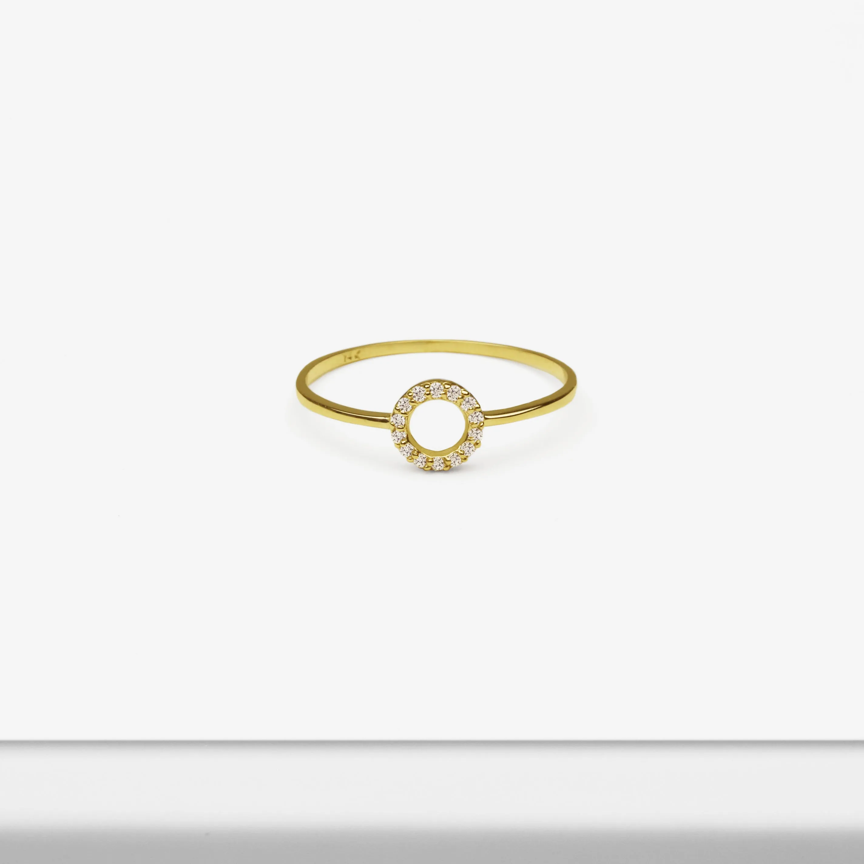 14k Solid Gold Open Circle CZ Ring