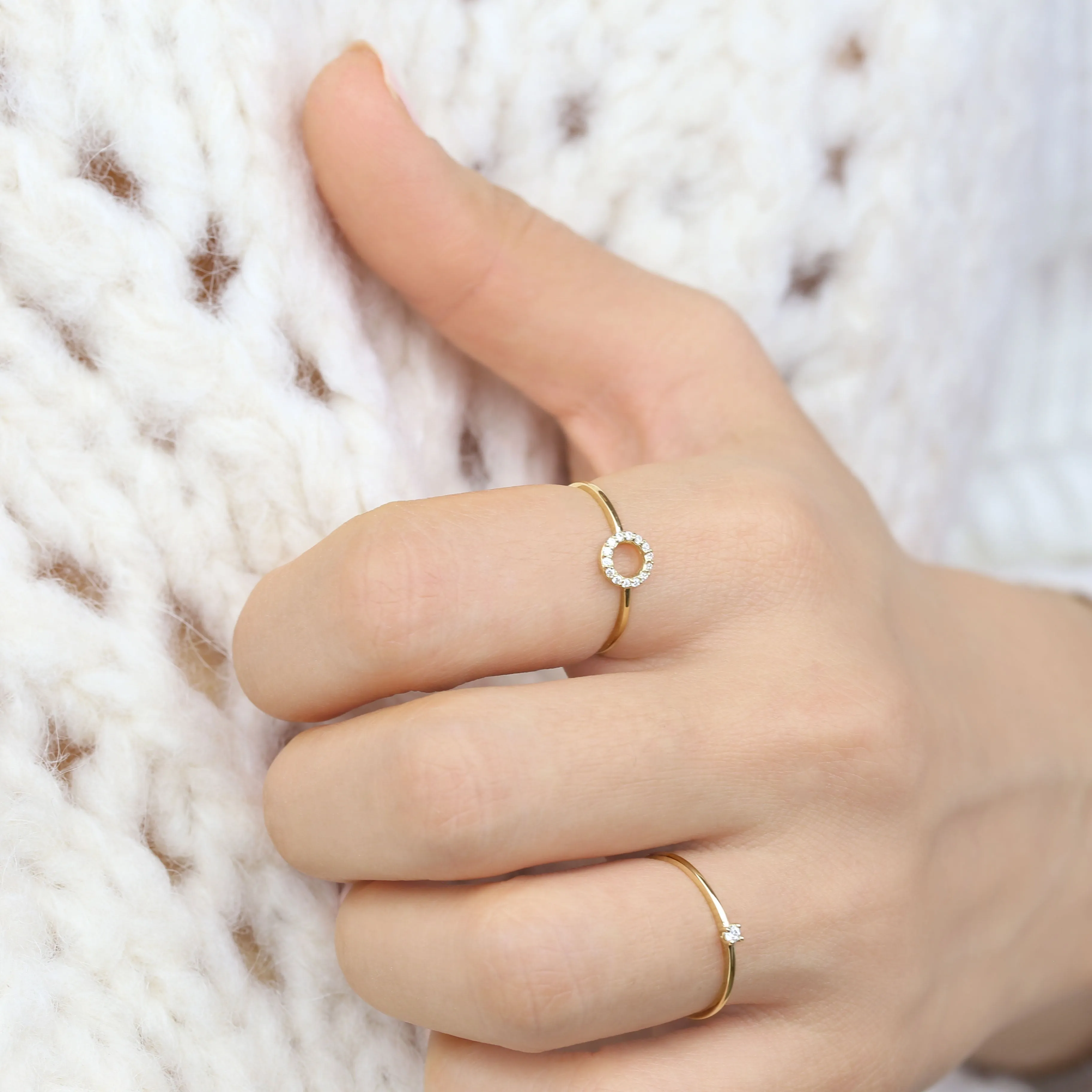 14k Solid Gold Open Circle CZ Ring