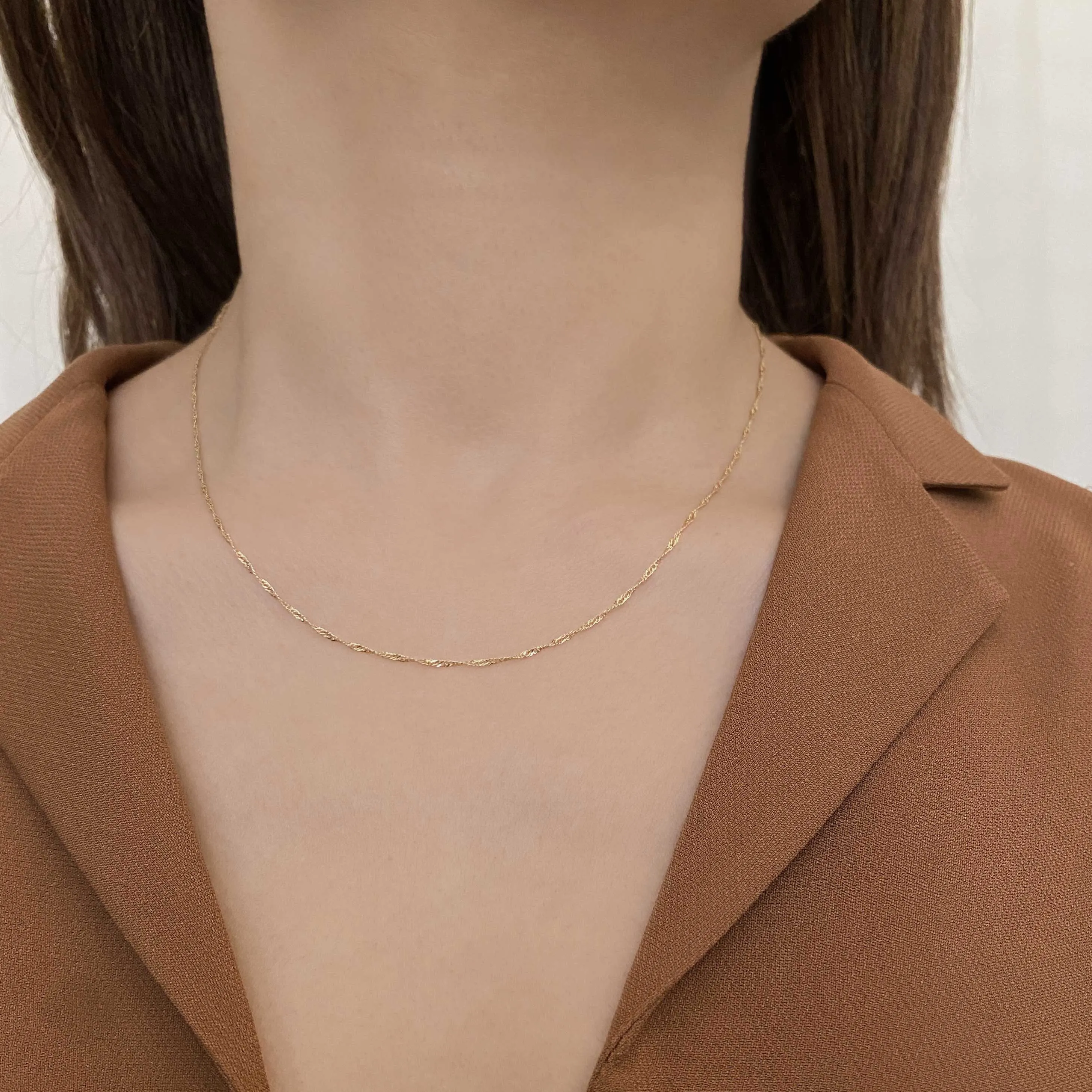 14k Solid Gold Thin Twist Chain Necklace