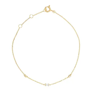 14k Solid Gold Tiny Multi-CZ & Emerald Bracelet