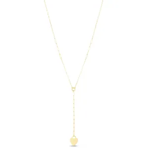 14K Yellow Gold Heart Lariat Paper Clip Necklace