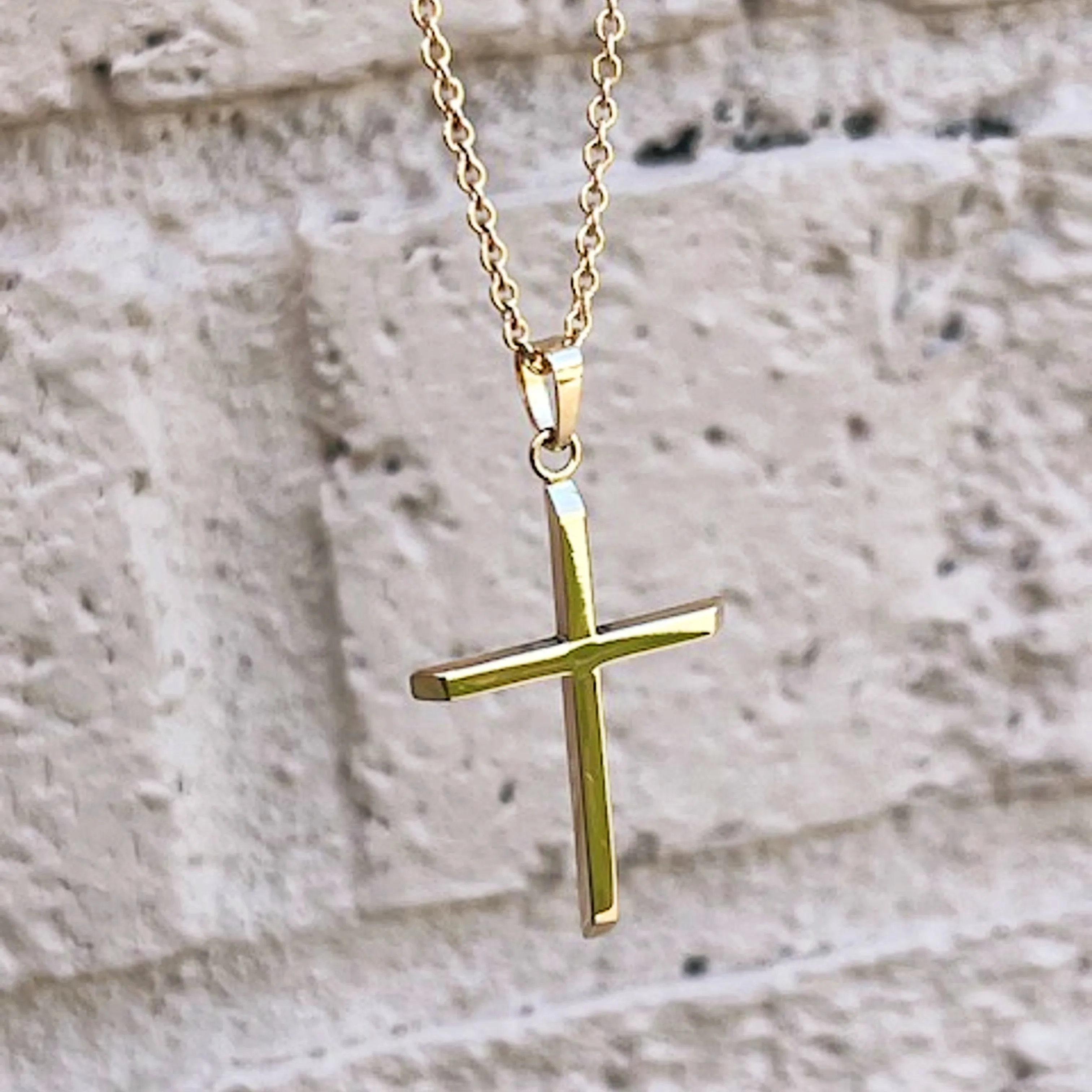 14K YELLOW GOLD SLIM MINIMALIST CROSS