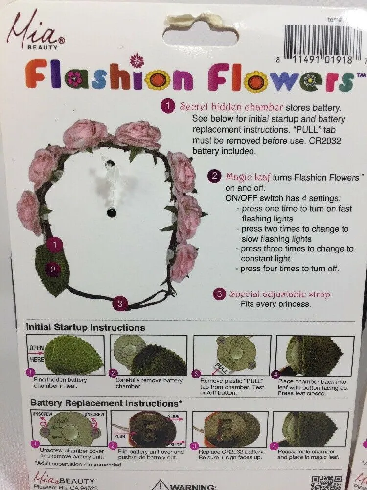 (2) Mia Flashion Flowers Head Band Lighted Daisy Rave Festival Rose Pink White