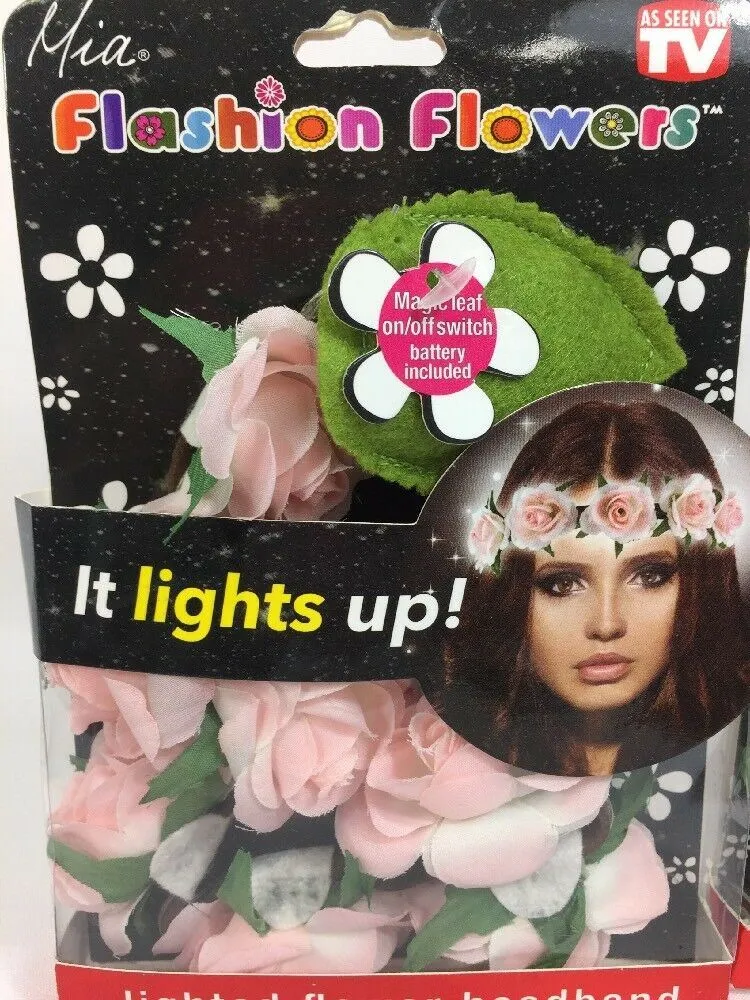 (2) Mia Flashion Flowers Head Band Lighted Daisy Rave Festival Rose Pink White