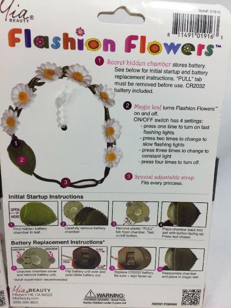 (2) Mia Flashion Flowers Head Band Lighted Daisy Rave Festival Rose Pink White
