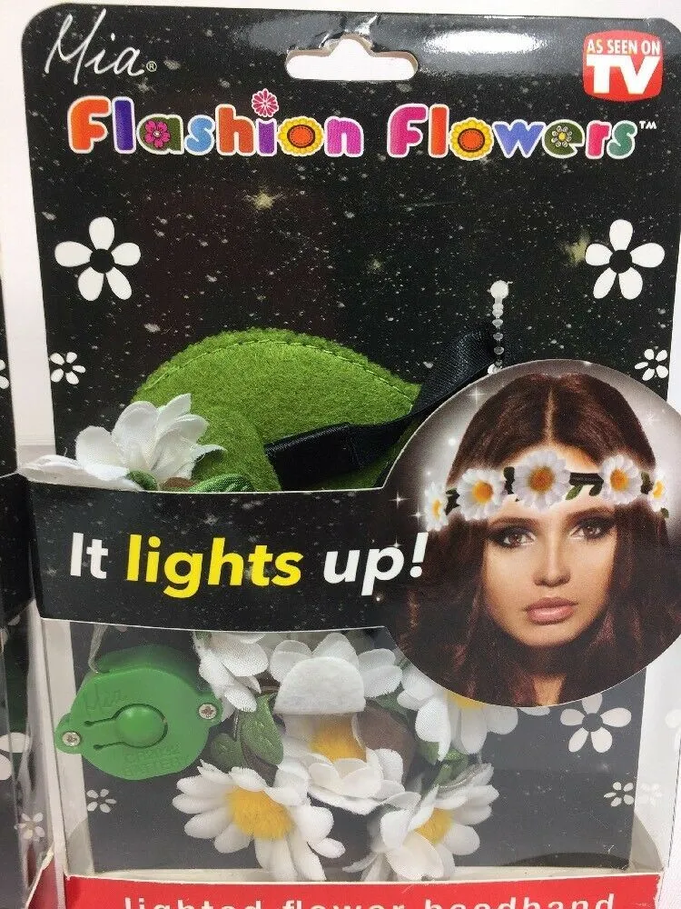 (2) Mia Flashion Flowers Head Band Lighted Daisy Rave Festival Rose Pink White