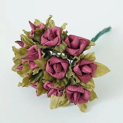 24 Rustic Paper Roses Flowers Bouquet Burgundy Ivory Pink Peach Wedding Crafts