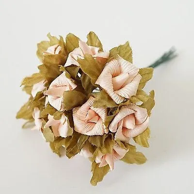 24 Rustic Paper Roses Flowers Bouquet Burgundy Ivory Pink Peach Wedding Crafts