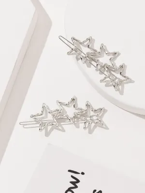 2pcs Star Decor Hair Clip  - Silver