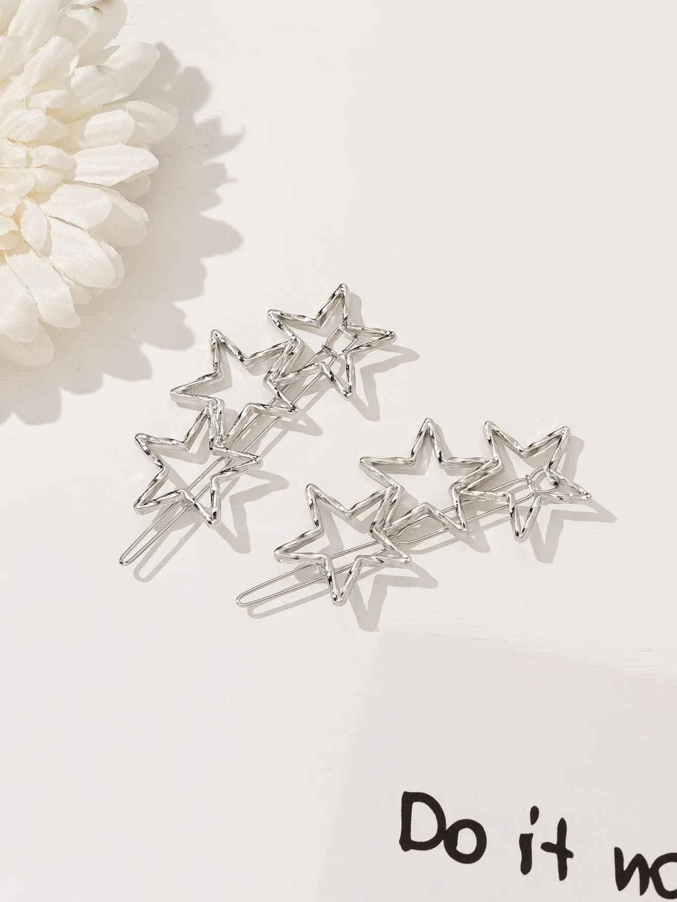 2pcs Star Decor Hair Clip  - Silver