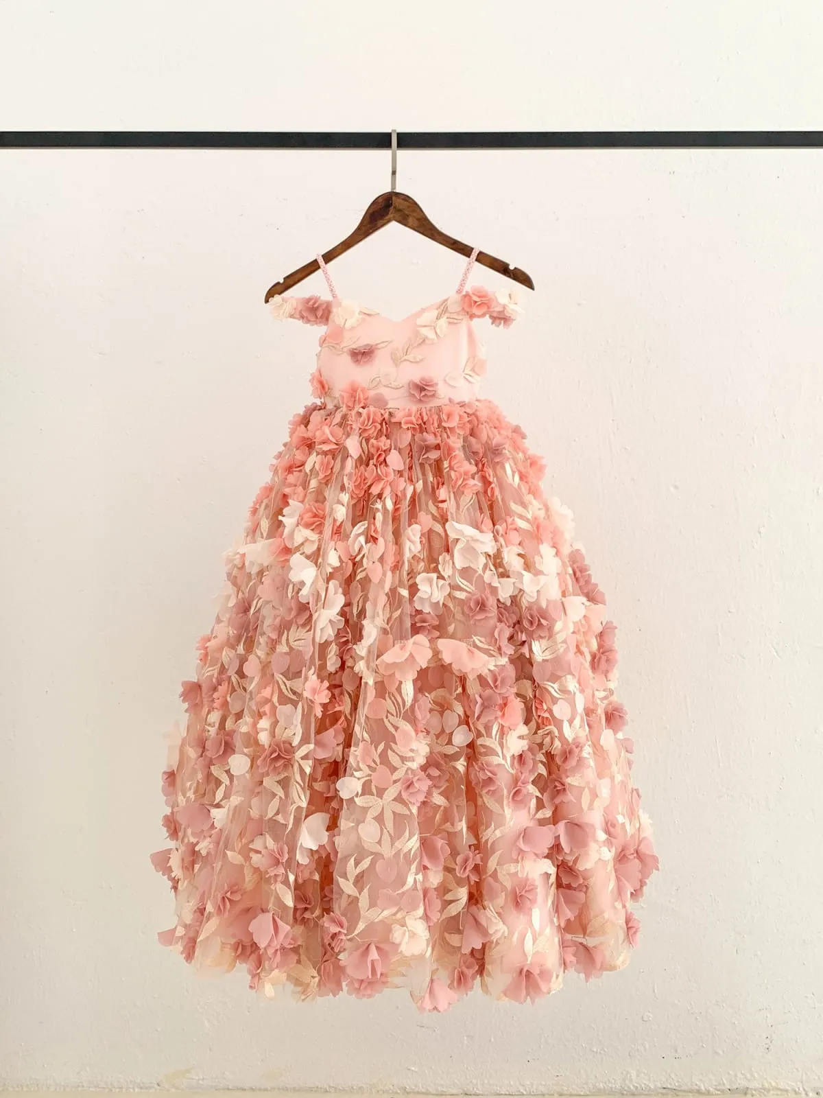 3D Lace Tulle Flower Off Shoulder Wedding Flower Girl Dress Couture Gown