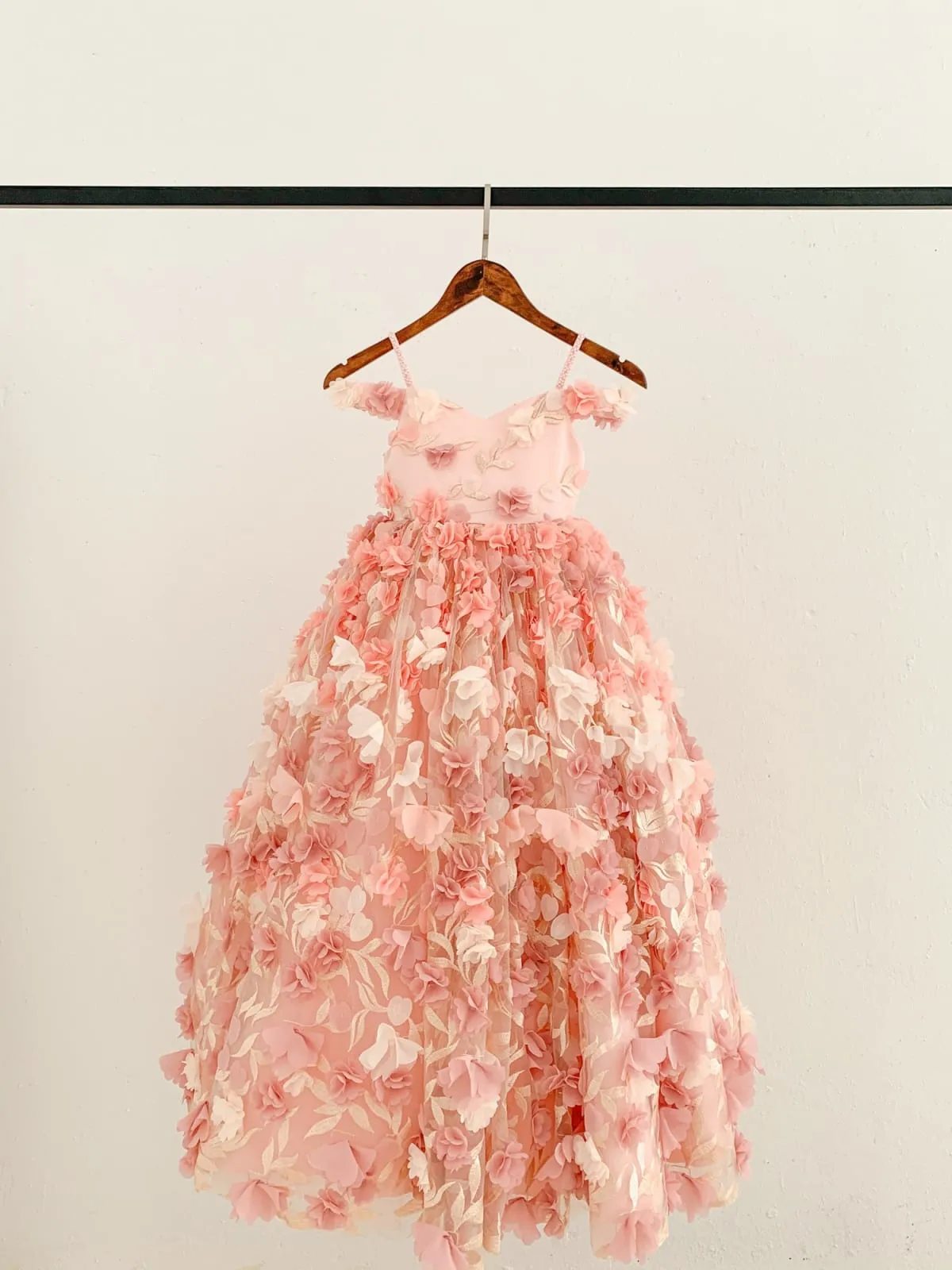 3D Lace Tulle Flower Off Shoulder Wedding Flower Girl Dress Couture Gown