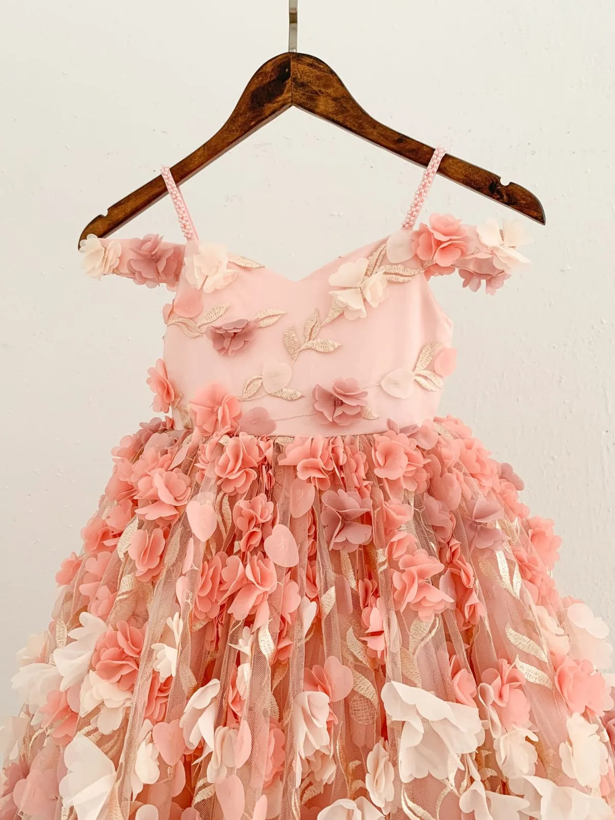 3D Lace Tulle Flower Off Shoulder Wedding Flower Girl Dress Couture Gown