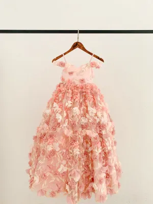 3D Lace Tulle Flower Off Shoulder Wedding Flower Girl Dress Couture Gown