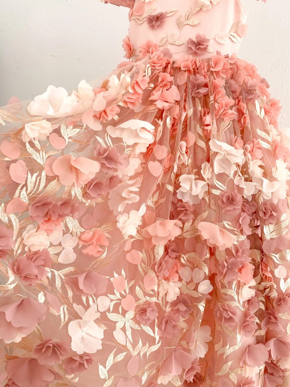 3D Lace Tulle Flower Off Shoulder Wedding Flower Girl Dress Couture Gown