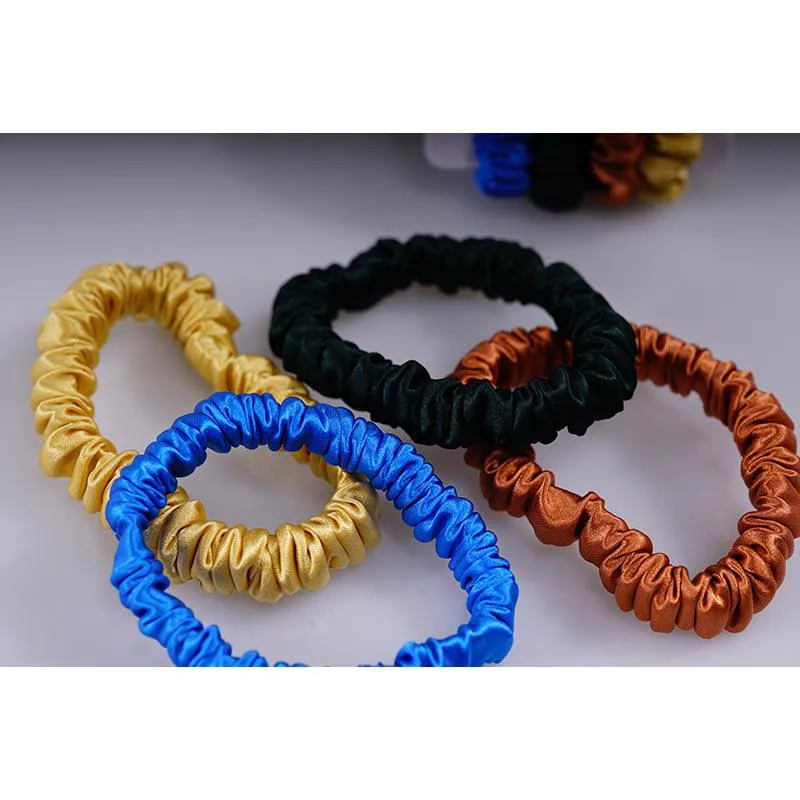 4 Pack Skinny Silk Scrunchies - Bright - dropshipping