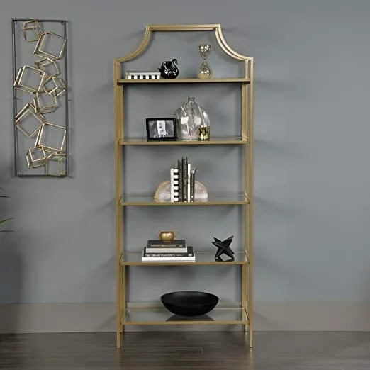 5-Shelf Metal Bookcase in Satin Gold