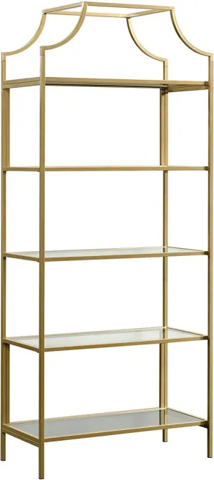 5-Shelf Metal Bookcase in Satin Gold