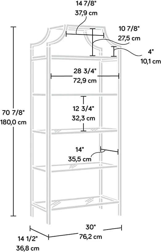 5-Shelf Metal Bookcase in Satin Gold