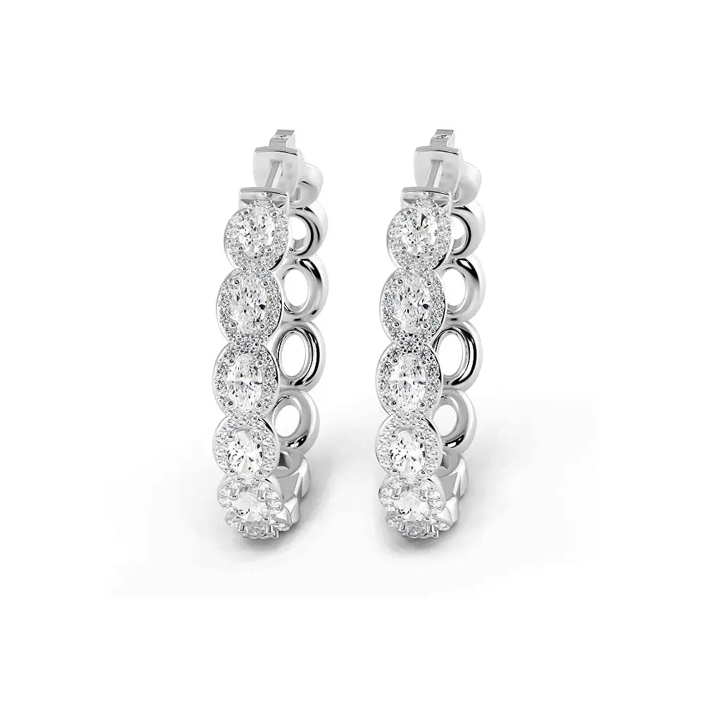 5.0 ctw. Oval Diamond Hoop Earrings Halo Style With Round Diamonds