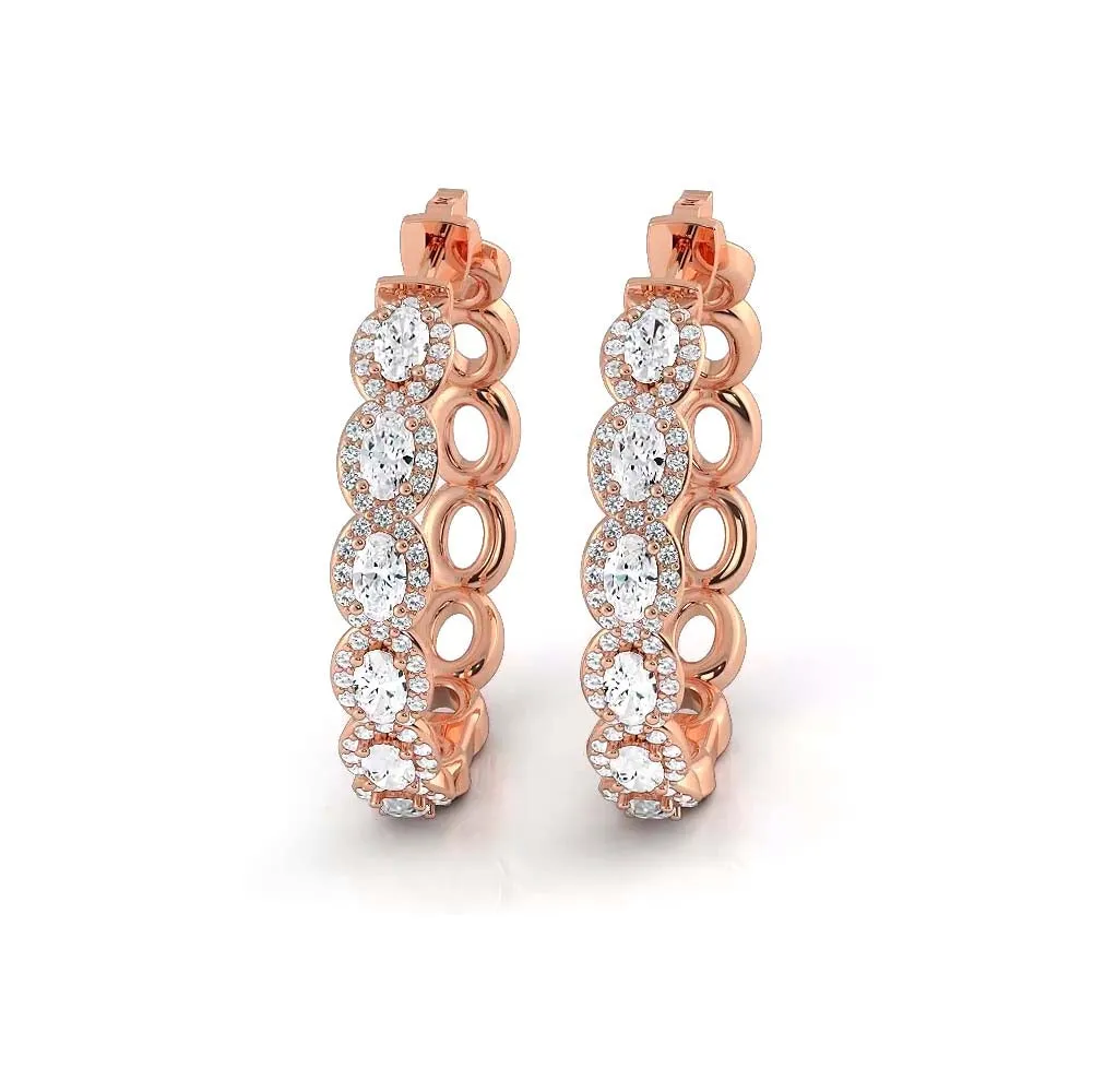 5.0 ctw. Oval Diamond Hoop Earrings Halo Style With Round Diamonds