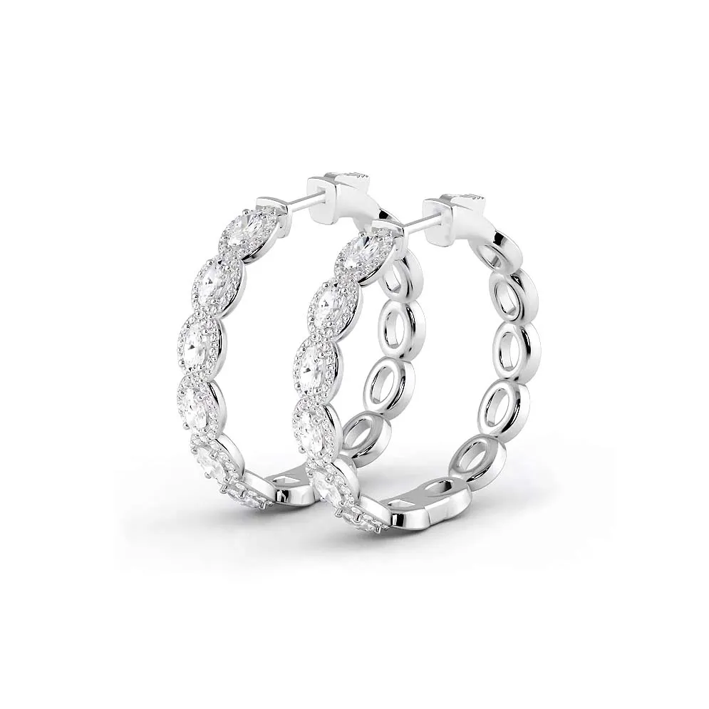 5.0 ctw. Oval Diamond Hoop Earrings Halo Style With Round Diamonds