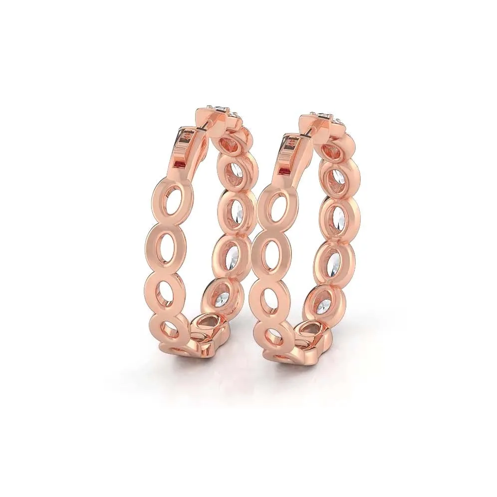 5.0 ctw. Oval Diamond Hoop Earrings Halo Style With Round Diamonds