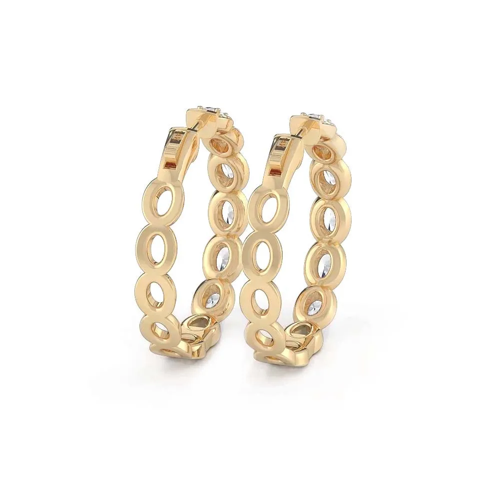 5.0 ctw. Oval Diamond Hoop Earrings Halo Style With Round Diamonds