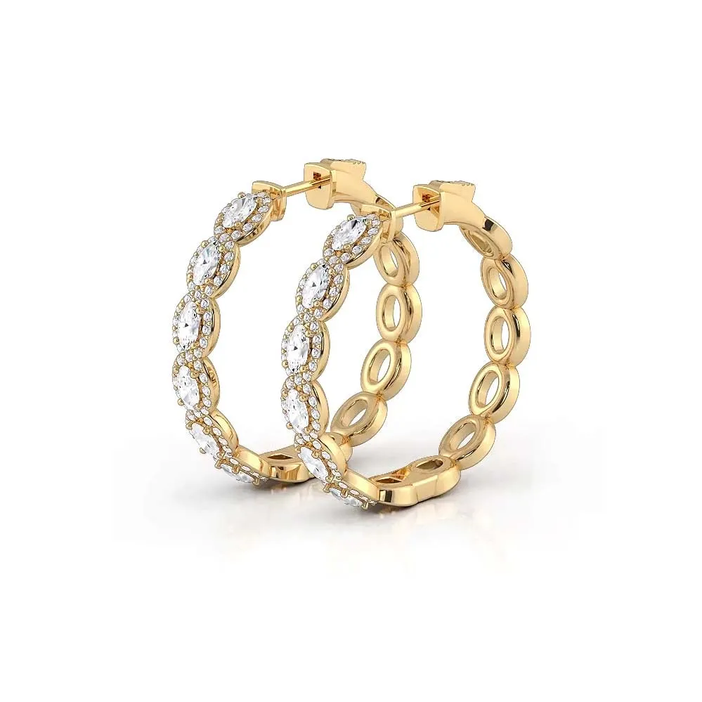 5.0 ctw. Oval Diamond Hoop Earrings Halo Style With Round Diamonds