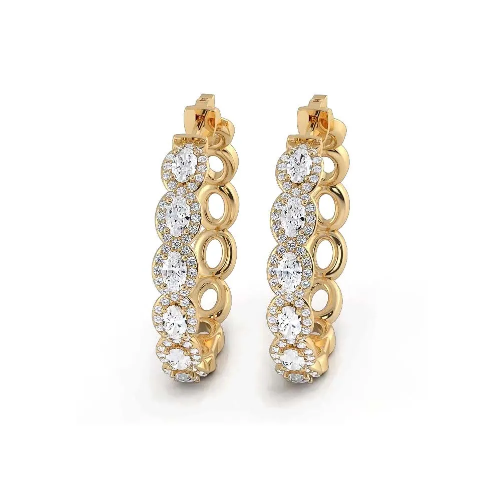 5.0 ctw. Oval Diamond Hoop Earrings Halo Style With Round Diamonds