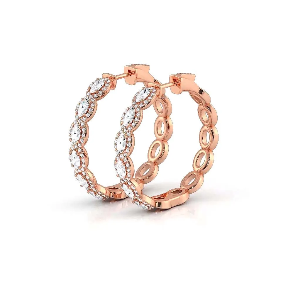 5.0 ctw. Oval Diamond Hoop Earrings Halo Style With Round Diamonds