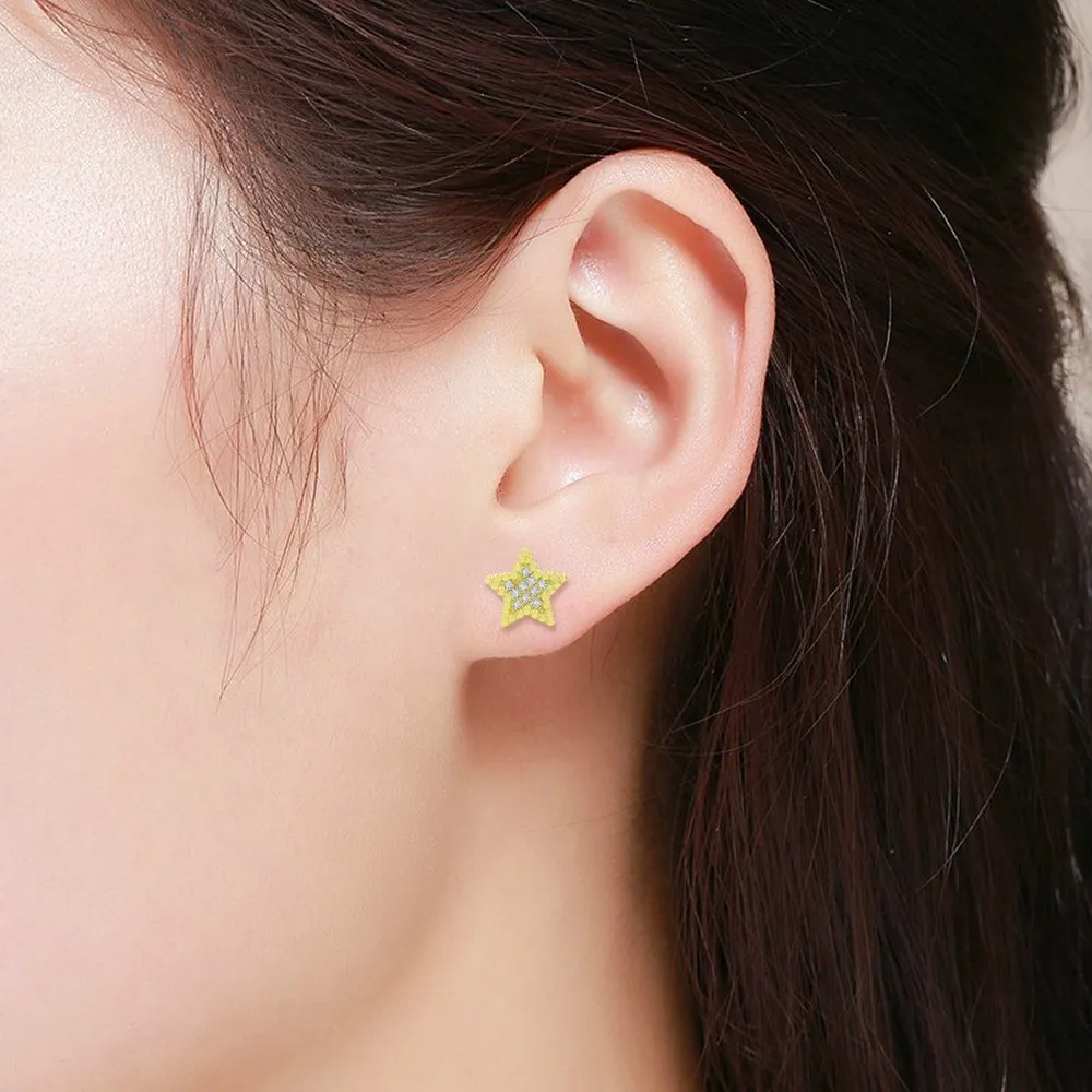 925 Sterling Silver Gold Plated Micro Pave Minimalist Star Stud Earrings