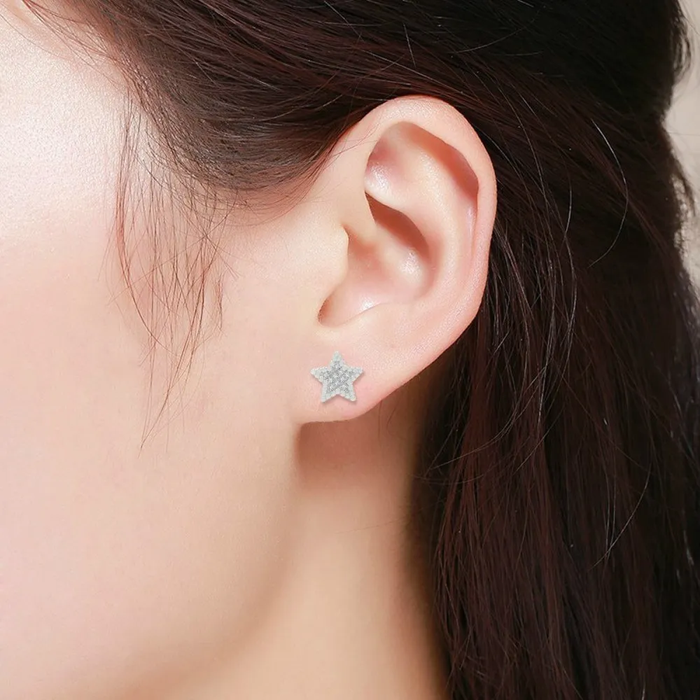 925 Sterling Silver Gold Plated Micro Pave Minimalist Star Stud Earrings