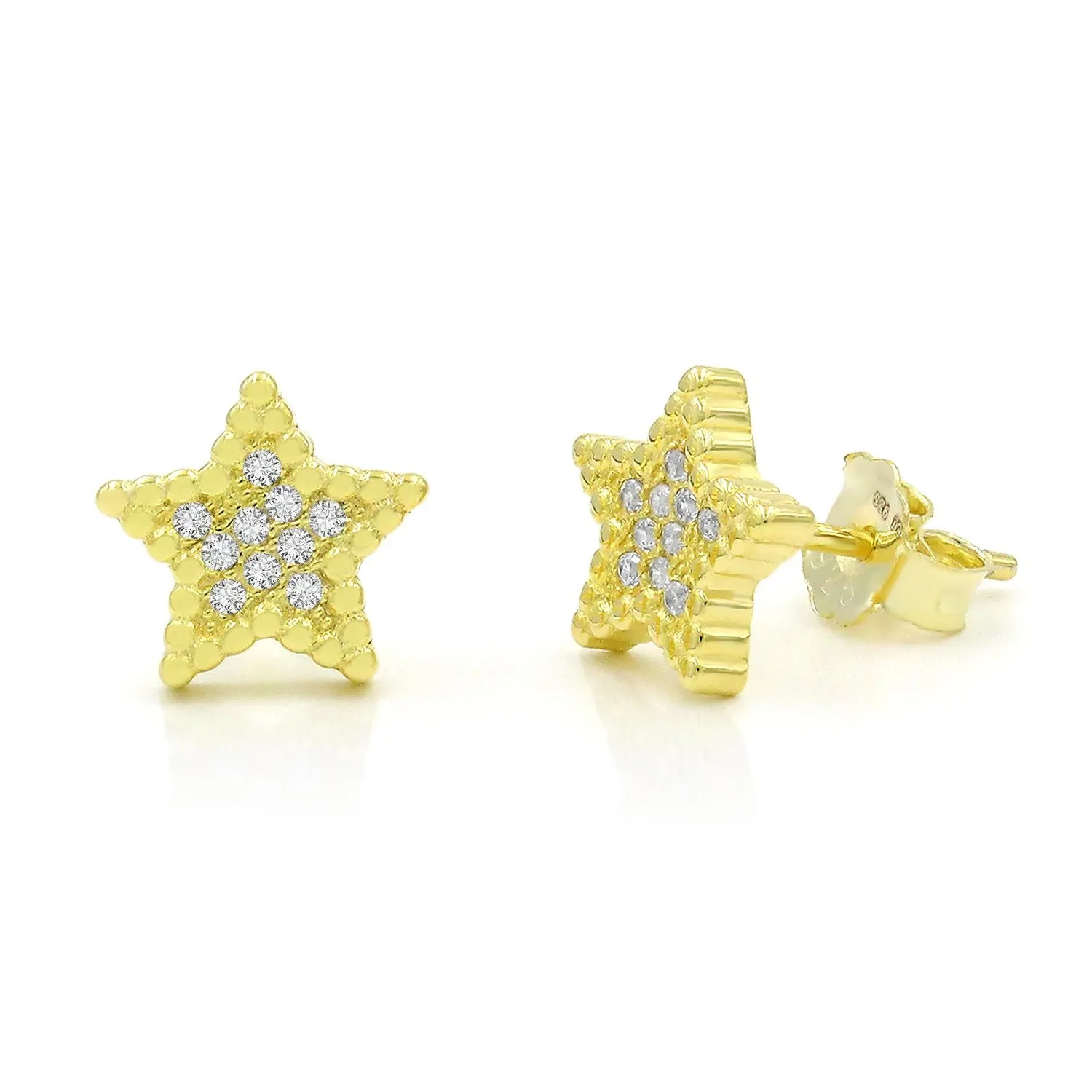 925 Sterling Silver Gold Plated Micro Pave Minimalist Star Stud Earrings
