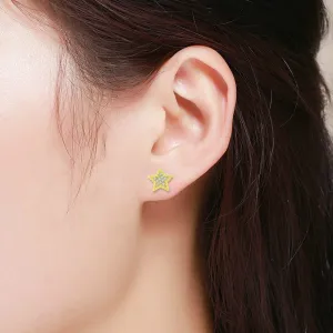 925 Sterling Silver Gold Plated Micro Pave Minimalist Star Stud Earrings