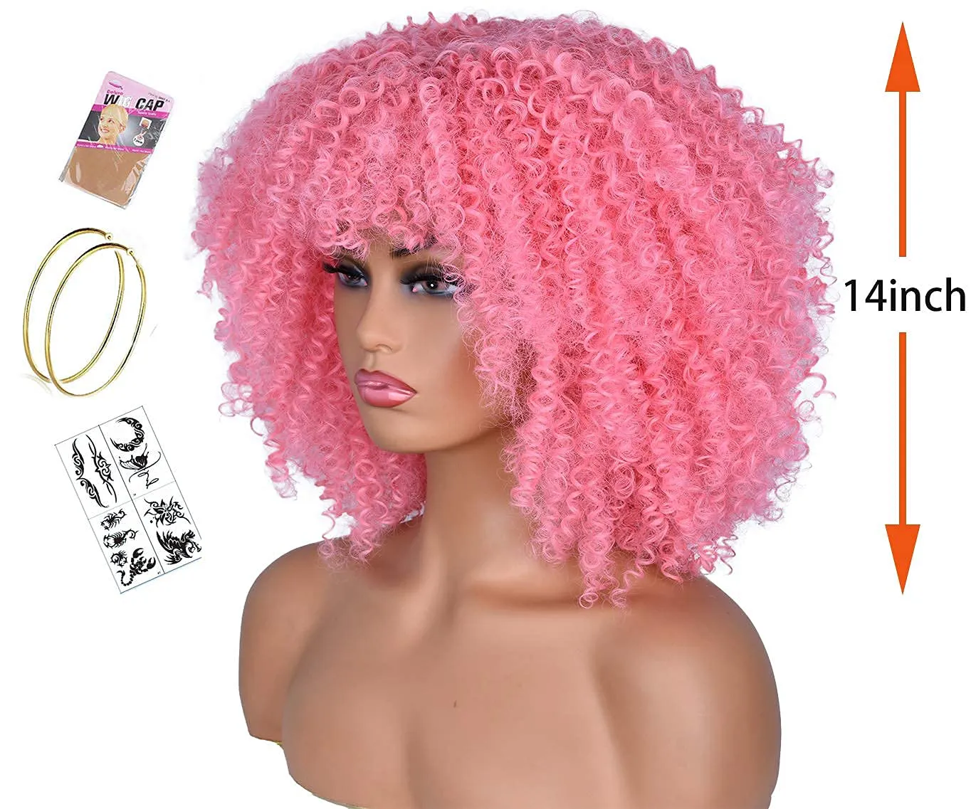 Afro Pink Short Kinky Curly  Wig For Women Dragqueen
