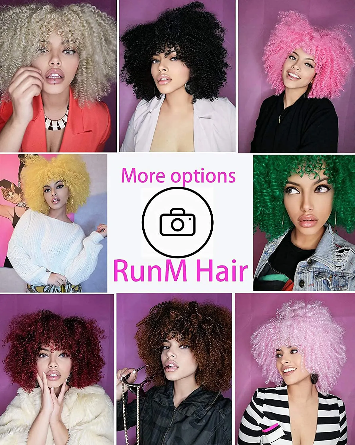 Afro Pink Short Kinky Curly  Wig For Women Dragqueen