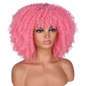 Afro Pink Short Kinky Curly  Wig For Women Dragqueen
