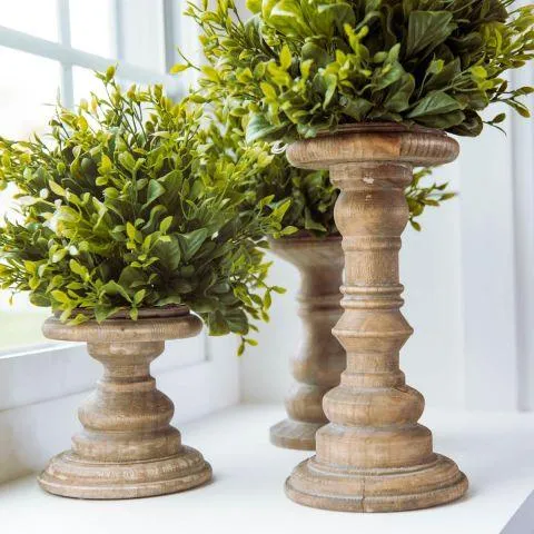 Aged Wood Pillar Candle Holders