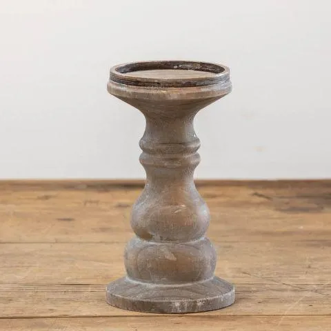 Aged Wood Pillar Candle Holders