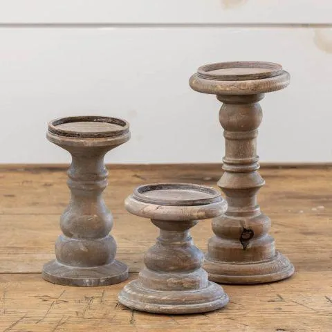 Aged Wood Pillar Candle Holders
