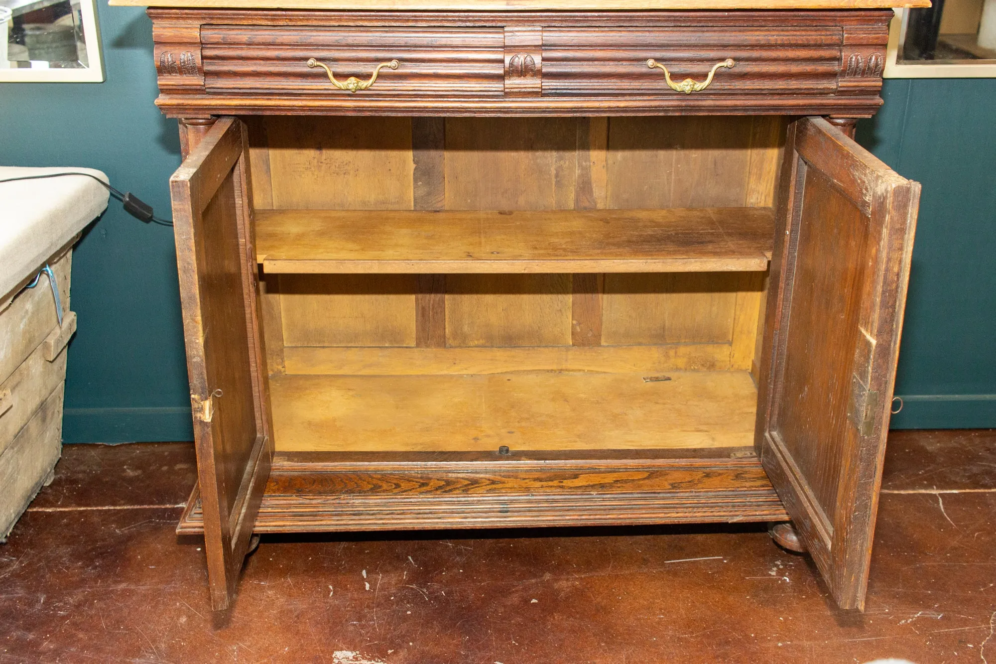 Antique French Henri II Style Oak Carved Buffet with Carved Bow Detail